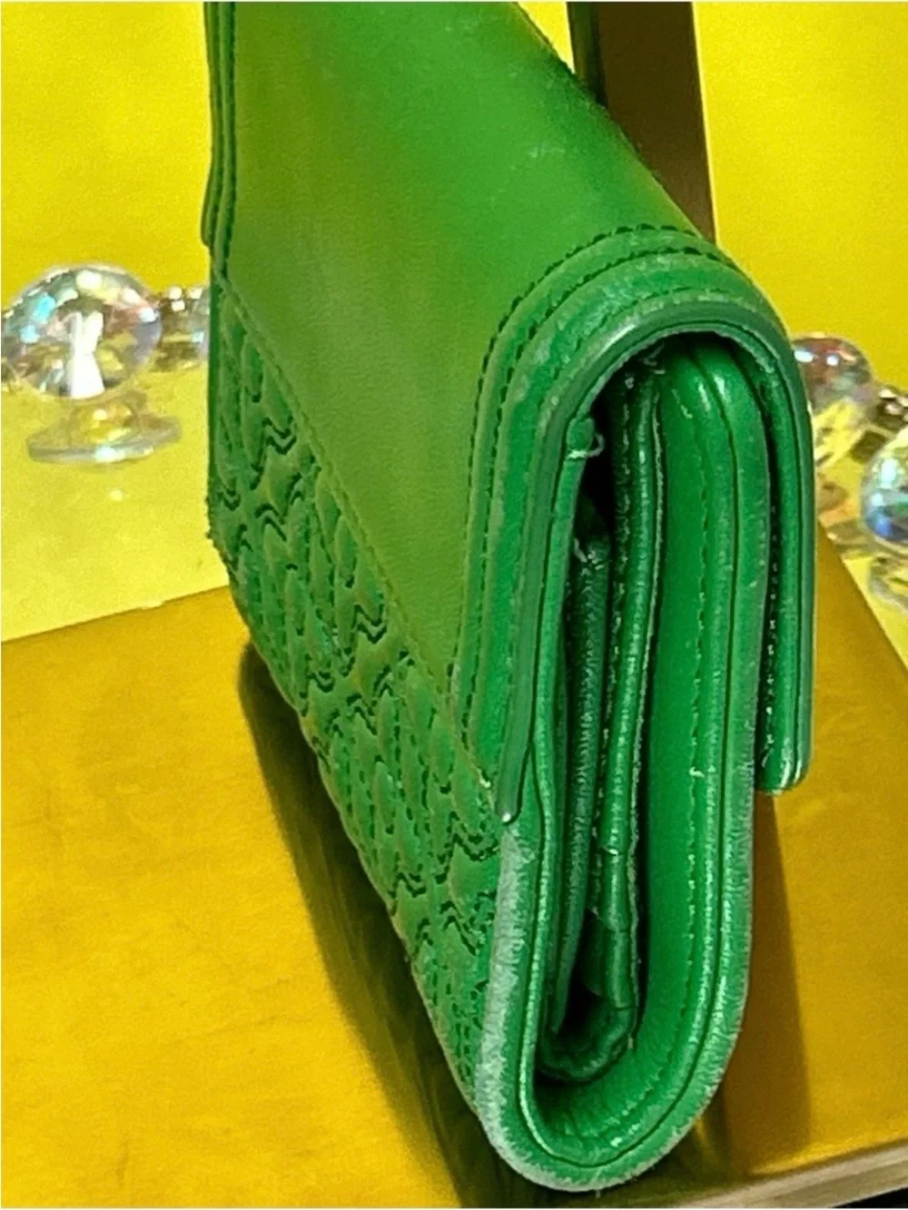 Tory Burch Green Leather Embossed Bifold Wallet